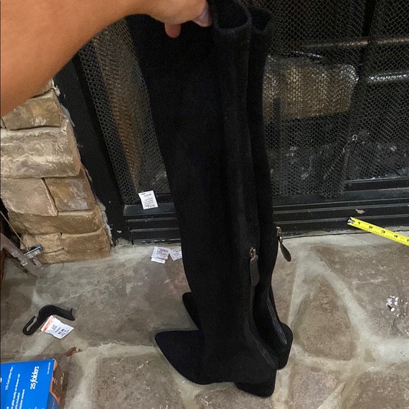 Black Over-the-Knee Women's heel Boots faux suede new pointed toe - Picture 6 of 8